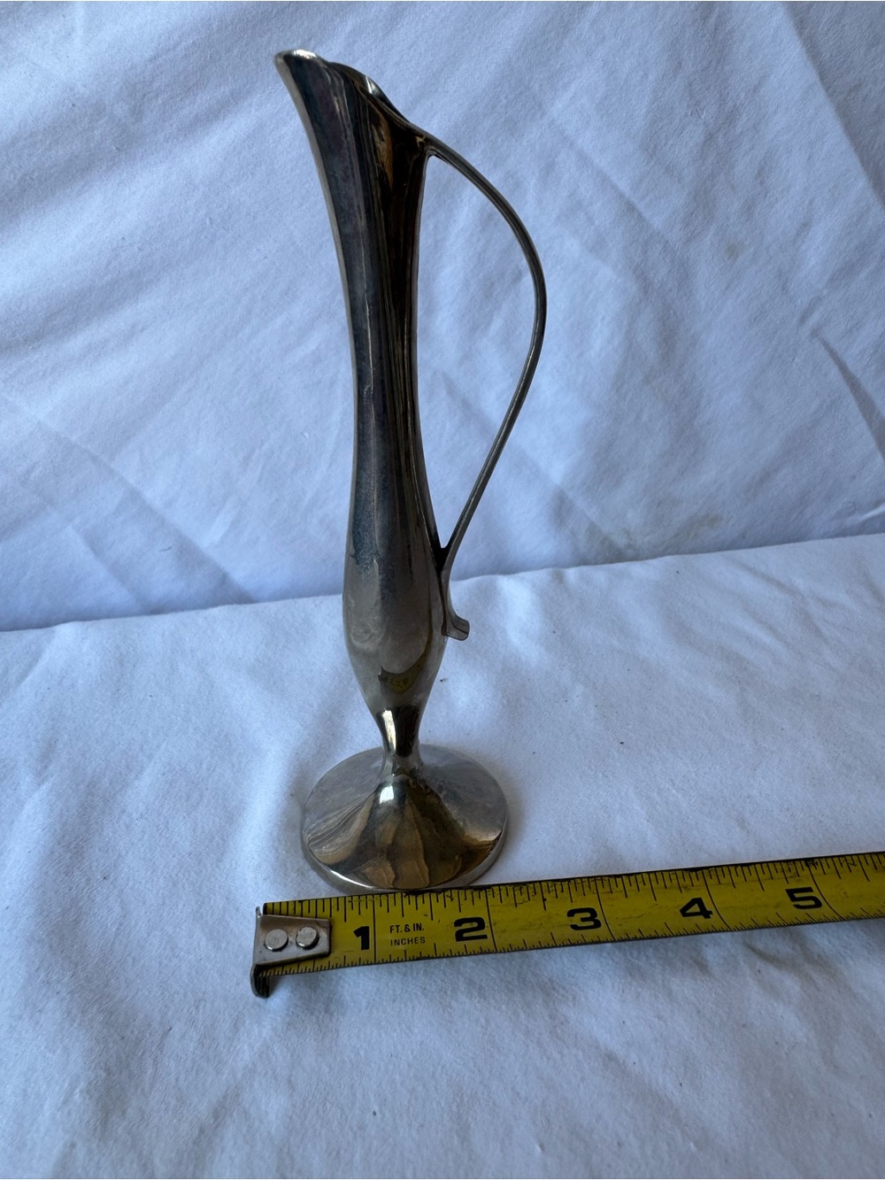 Silver Plate Bud Vase w/ Handle, Small Silver Tone Approx 7 in Tall